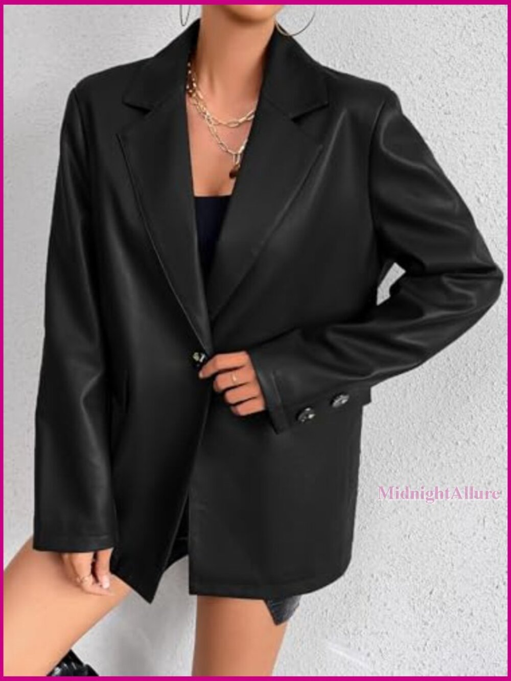 Faux Leather Blazer Jacket Moto Biker Coat Long Sleeves Button Slim Fit - Picture 5 of 7